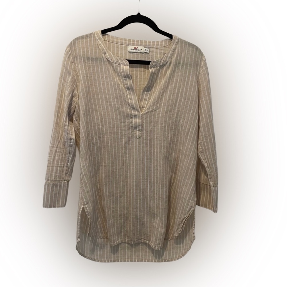 Vineyard Vines Womens Tan & White Stripe Cotton Slub Tunic Shirt Size XS